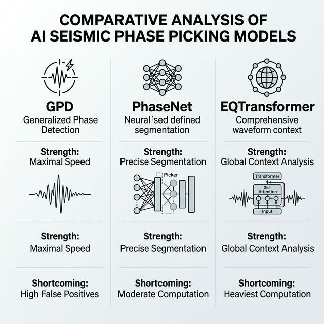 Seismic waveform visualization showing dense noisy false positive markers next to clean, precise ones.