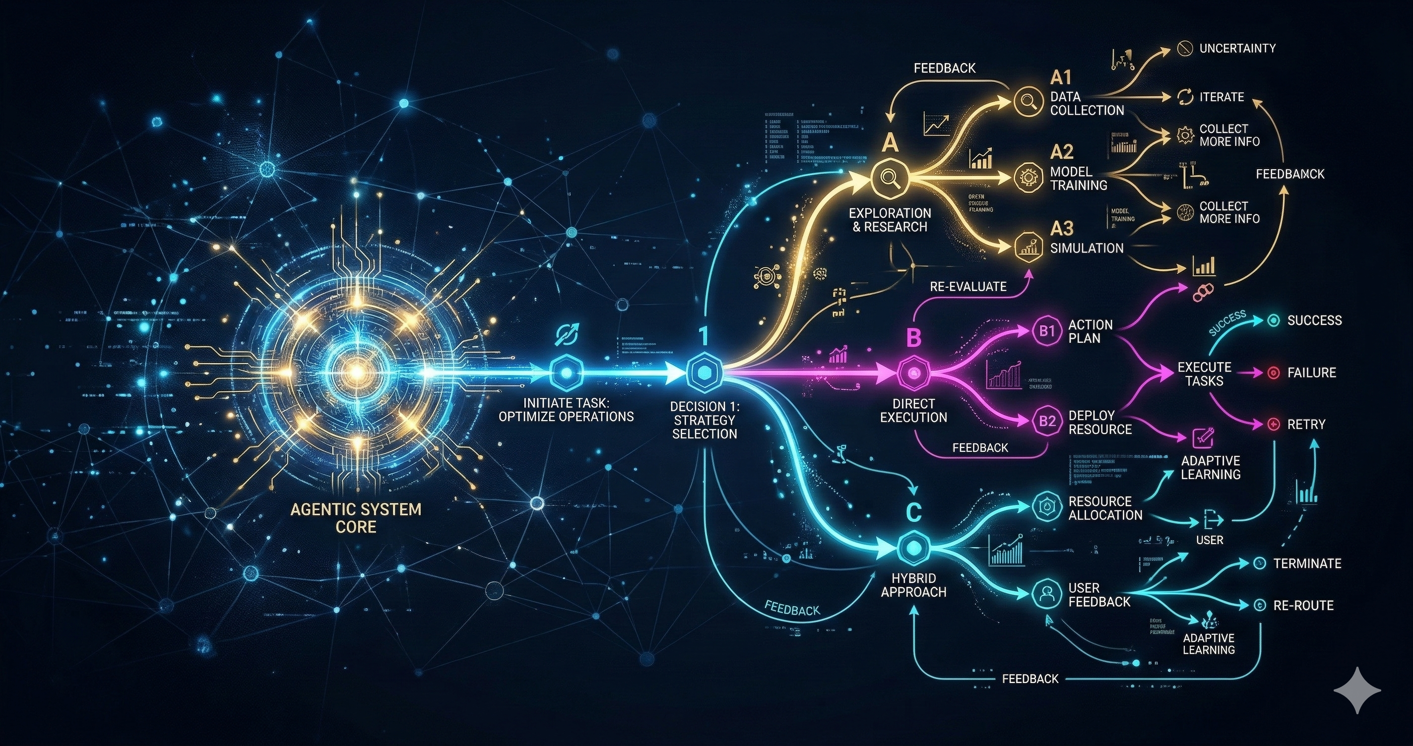 Abstract visualization of AI decision trees